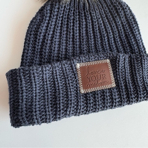 Love Your Melon Knit Pompom Toque Hat Beanie 100% Cotton Navy Blue Winter EUC - Picture 5 of 5
